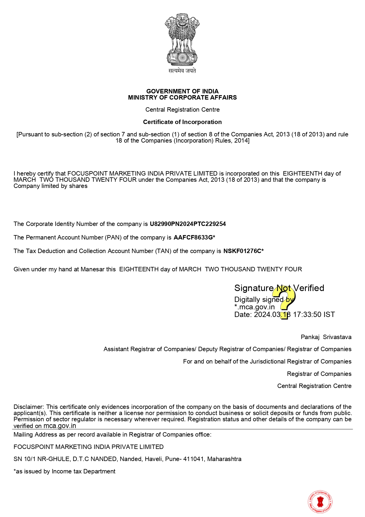 Incorporation Certificate